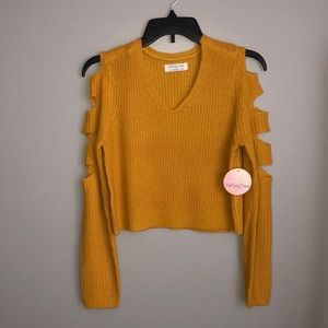 Full Circle Trends Juniors V -Neck Arm Cutout Detail Sweater
